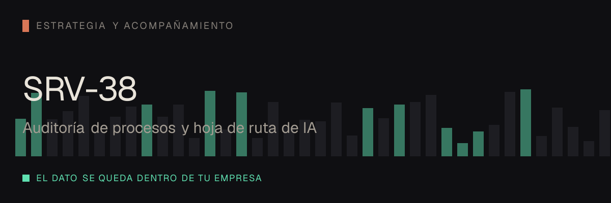 Auditoría de procesos y hoja de ruta de IA — servicio SRV-38 de serviciosia, nivel de estrategia y acompañamiento: el dato se queda dentro de tu empresa.