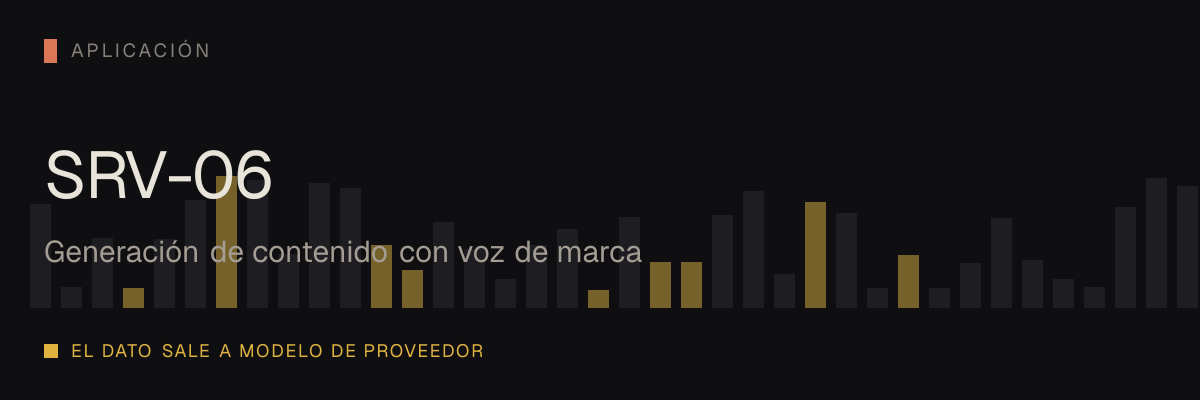 Generación de contenido con voz de marca — servicio SRV-06 de serviciosia, nivel de aplicación: el dato sale a modelo de proveedor.