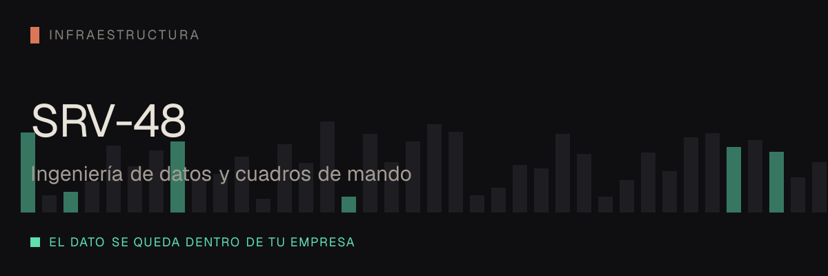 Ingeniería de datos y cuadros de mando — servicio SRV-48 de serviciosia, nivel de infraestructura: el dato se queda dentro de tu empresa.